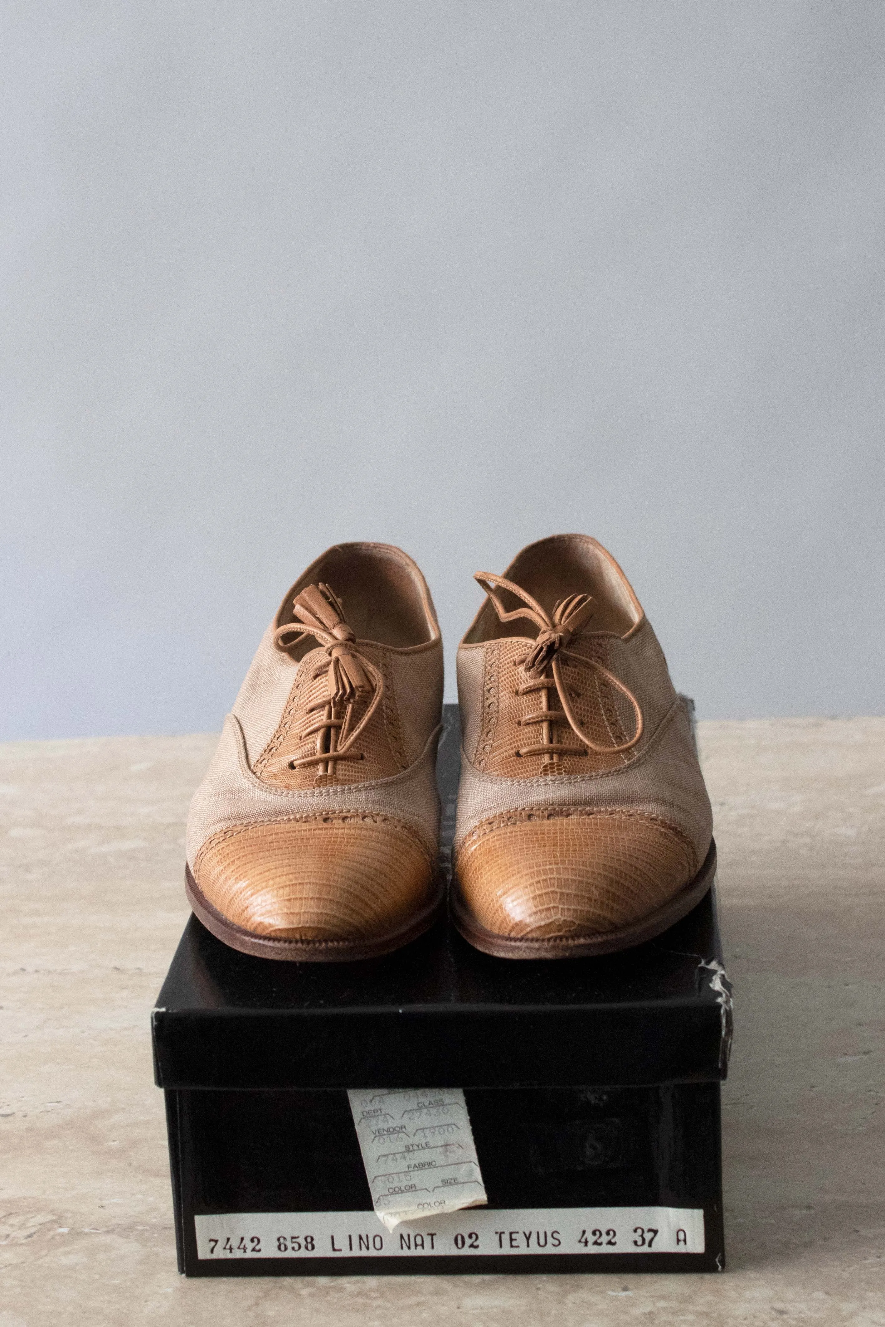 Chanel Brown Lizard and Canvas Flats