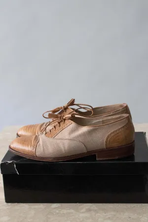 Chanel Brown Lizard and Canvas Flats