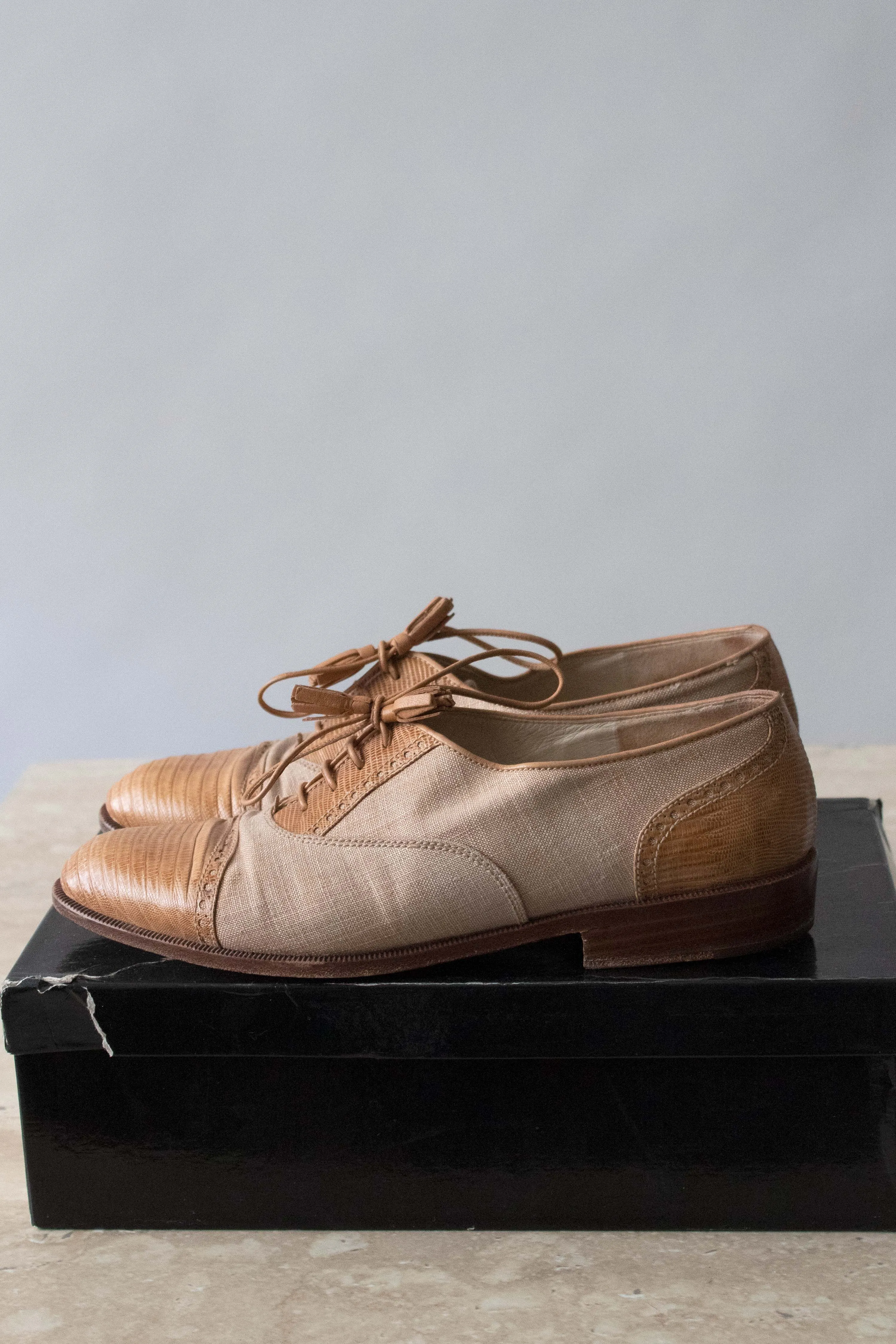 Chanel Brown Lizard and Canvas Flats