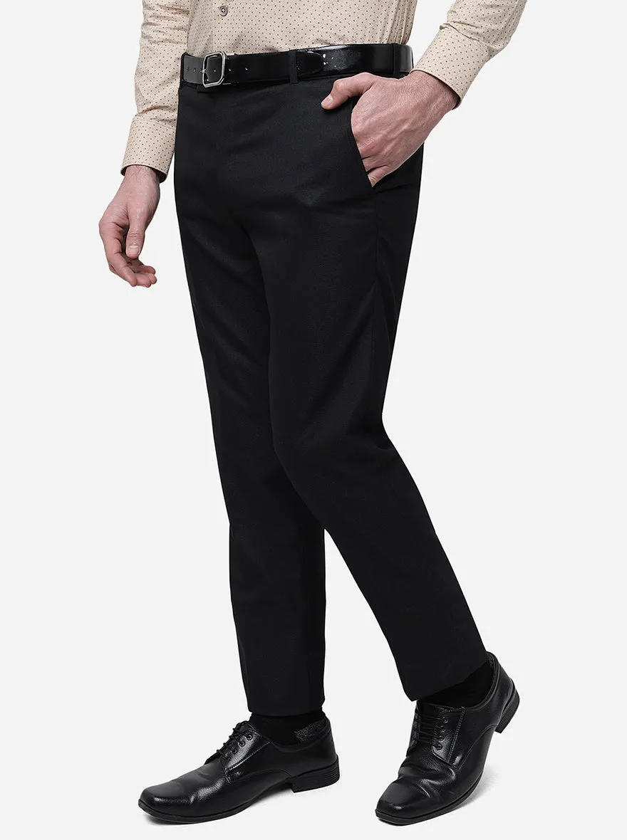 Comfy Black Solid Slim Fit Formal Trouser | Metal