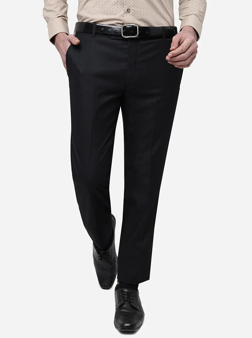 Comfy Black Solid Slim Fit Formal Trouser | Metal