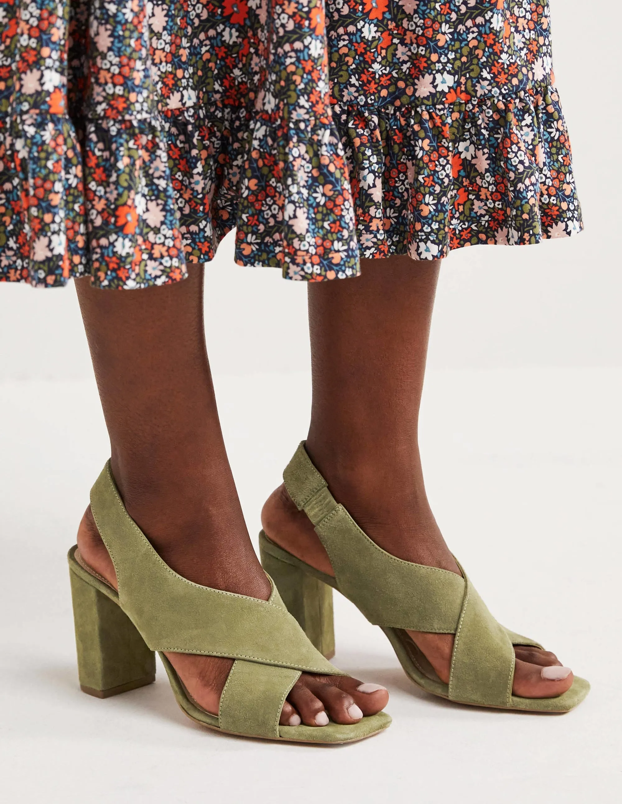 Cross Strap Heeled Sandals-Rainforest Floor