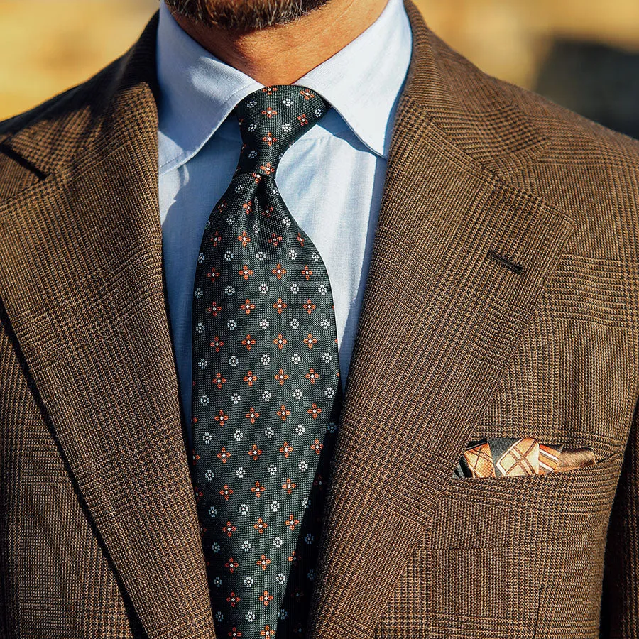 Floral Printed Panama Silk Tie - Forest - Hand-Rolled