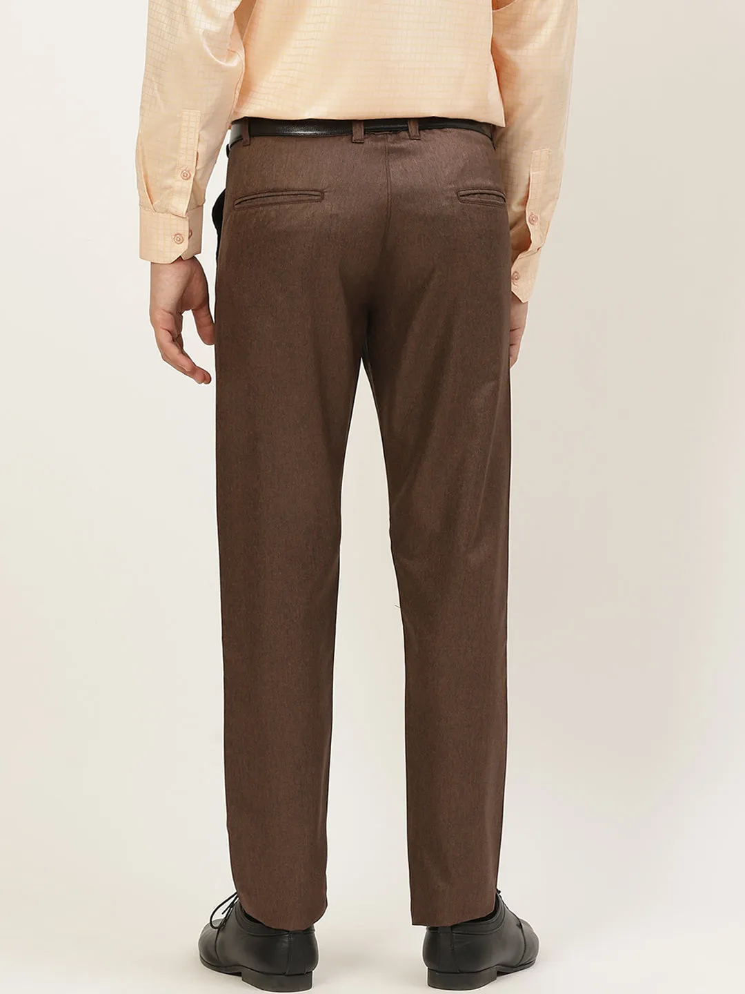 Men's Cotton Blend Brown Formal Trousers - Sojanya
