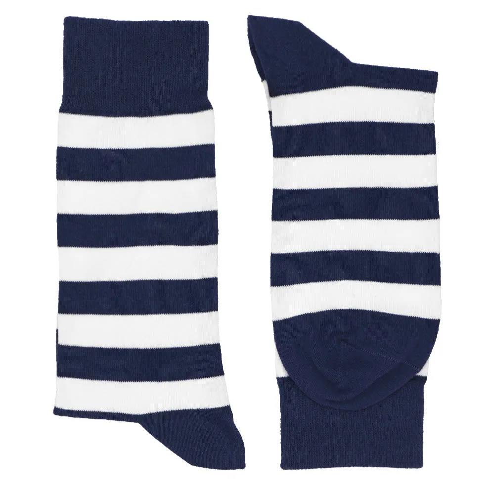 Men's Navy Blue and White Striped Socks