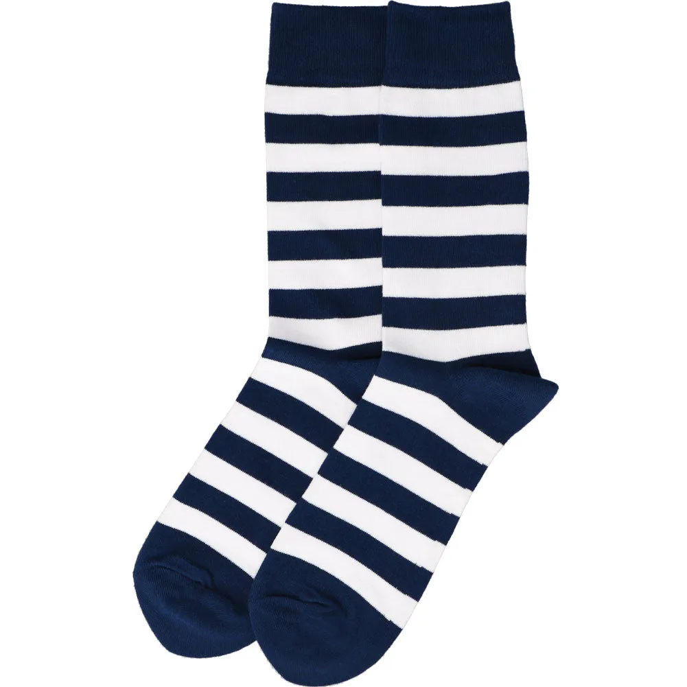 Men's Navy Blue and White Striped Socks