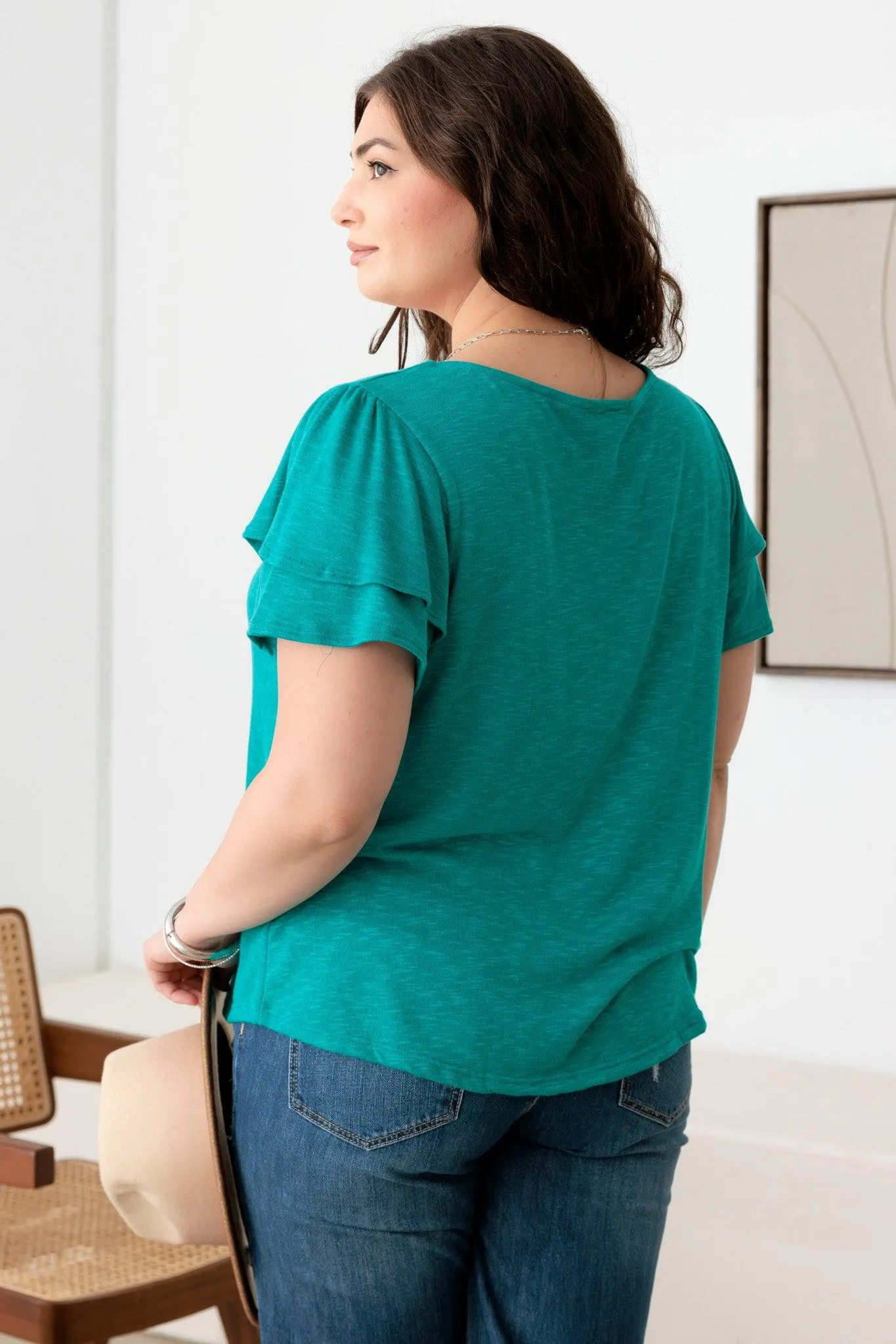 Plus Size Double Ruffle Short Sleeve Crew Neck Top