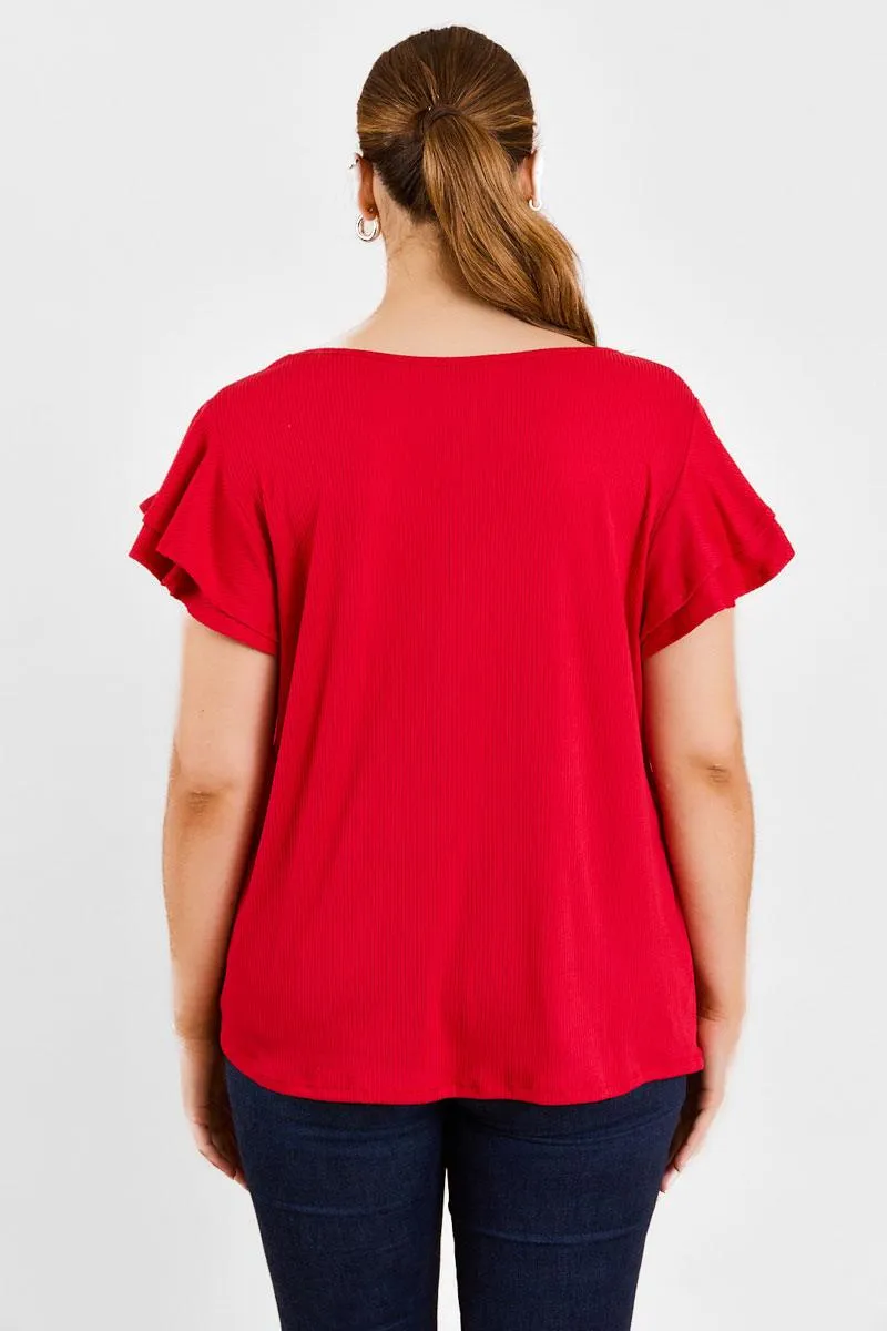 Plus Size Short fluttery sleeves Round Neck Top