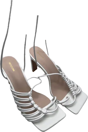 PrettyLittleThing White Pu Toe Loop Knot Side Detail Lace Up Flat Heeled Sandals UK 4 EU 37 