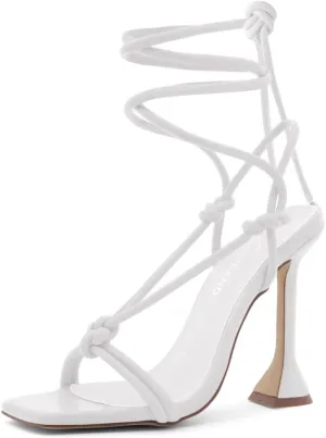 Shoe Land SL-Melody Women's Lace-Up Heels, Dressy Strappy High Heel Sandals, Square Open Toe with Tie-Up Ankle Wrap  Stiletto Heels for Prom, Party, and Wedding