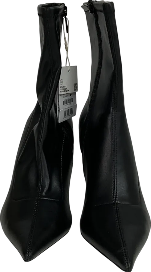 Stradivarius Heeled Ankle Boot In Shiny Black UK 7 EU 40 